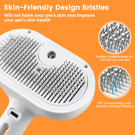 Grooming Brush with Steam Spray and Self-Cleaning