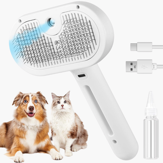 Grooming Brush with Steam Spray and Self-Cleaning