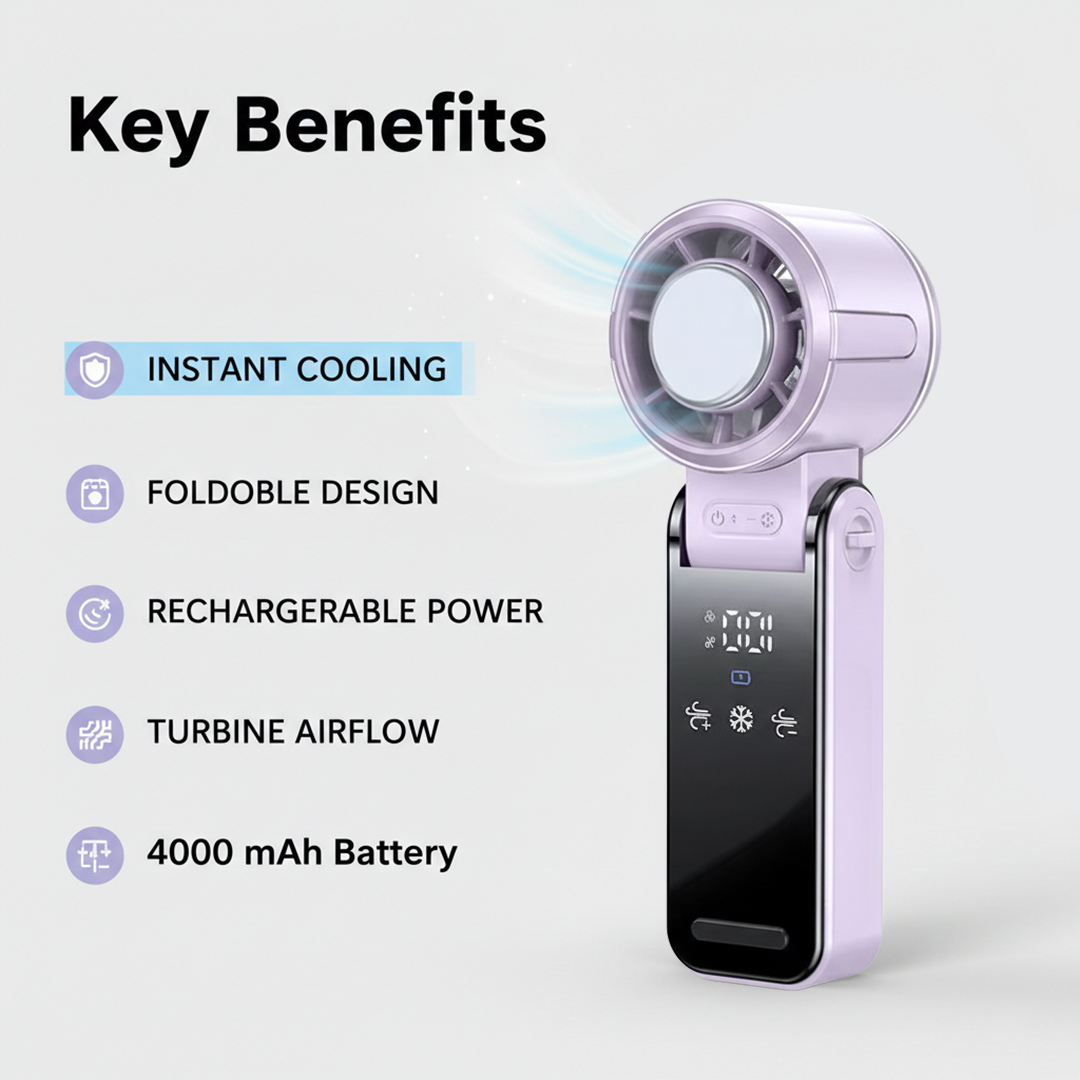 Handheld Fan with Foldable Design and Cooling Function