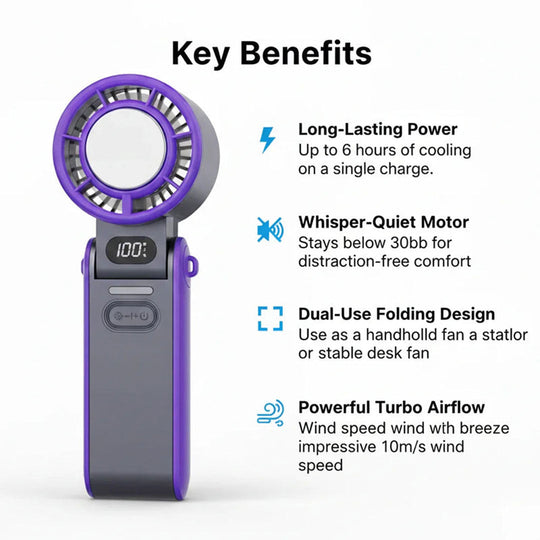 Handheld Fan with Rechargeable Battery and Folding Design