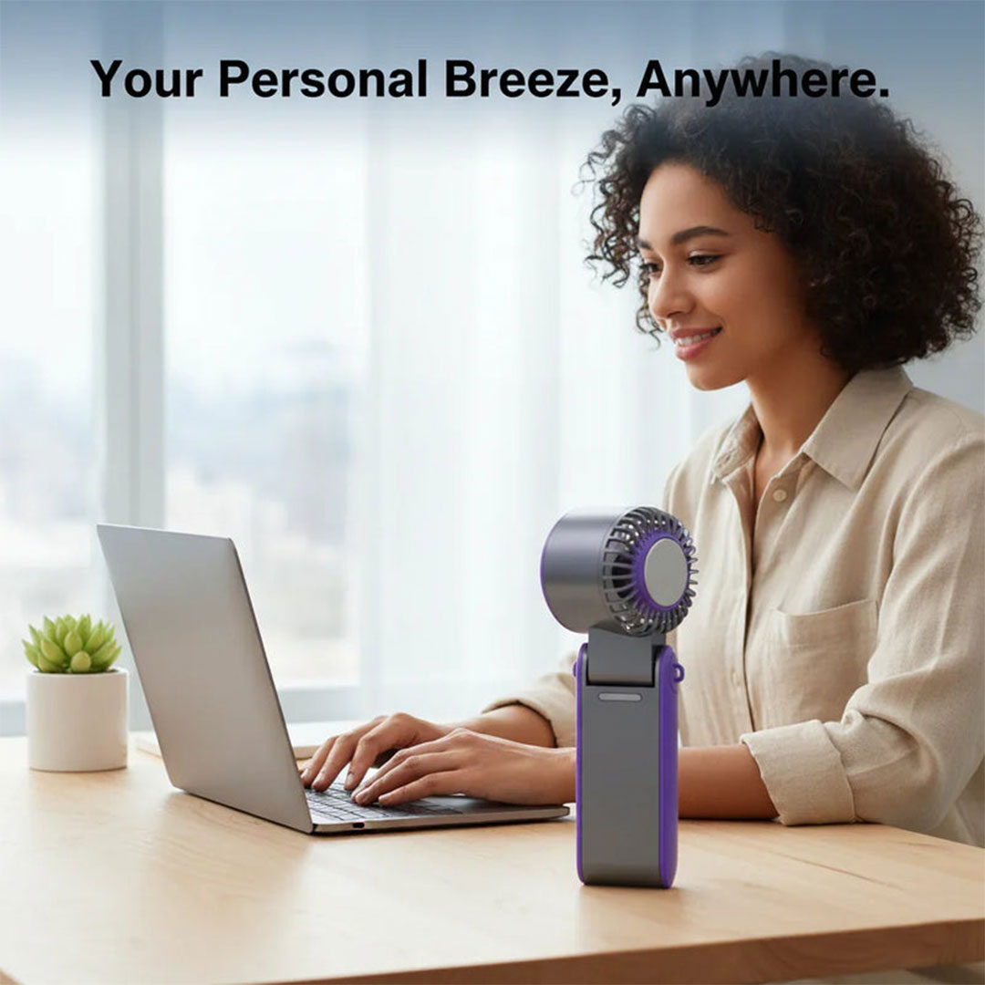 Handheld Fan with Rechargeable Battery and Folding Design