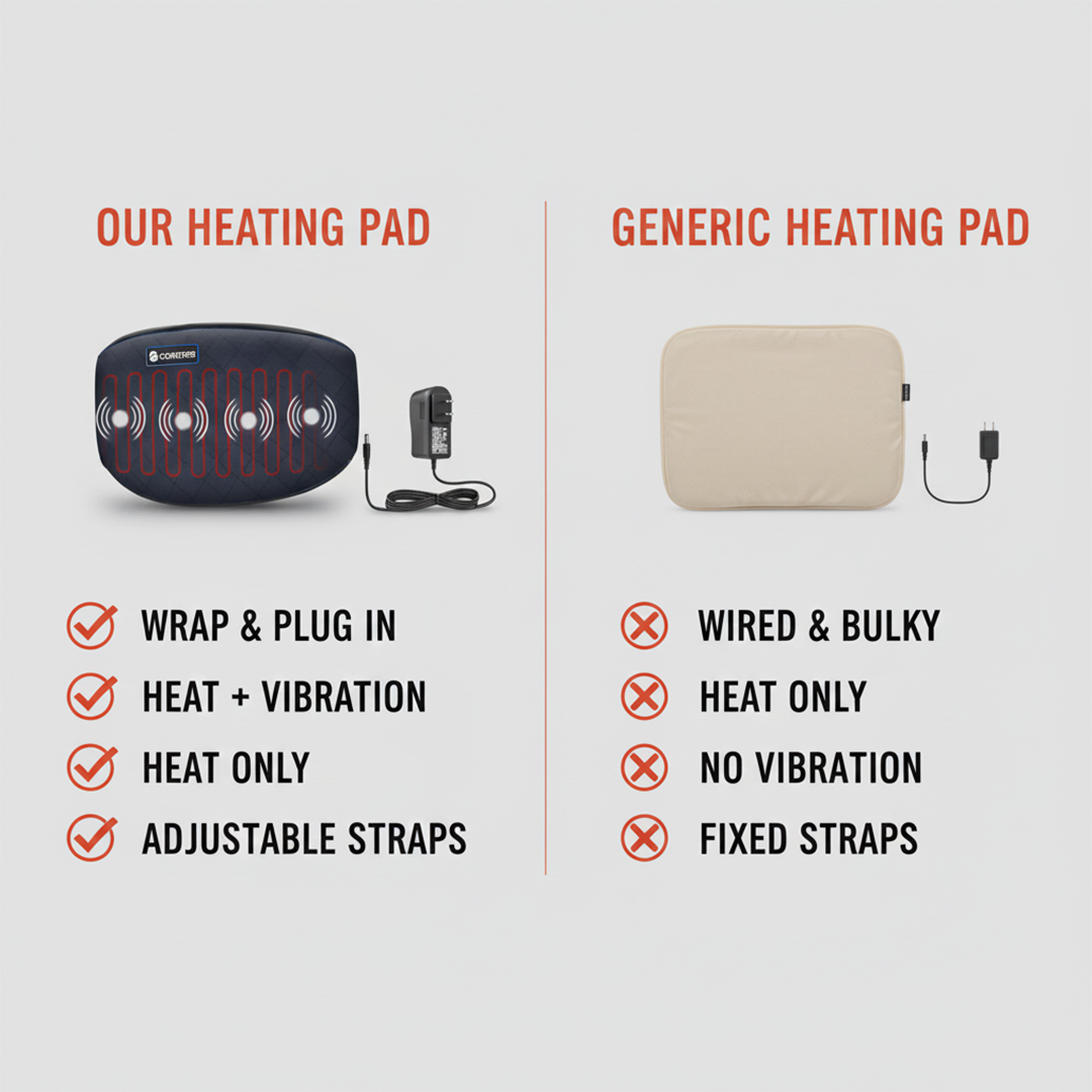 Heating Pad with Adjustable Strap and Vibration Support