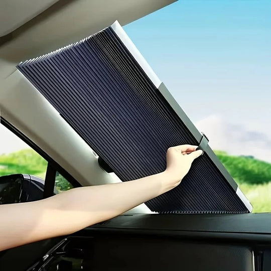 Car Sunshade with Retractable Design and Dual Windshield Coverage