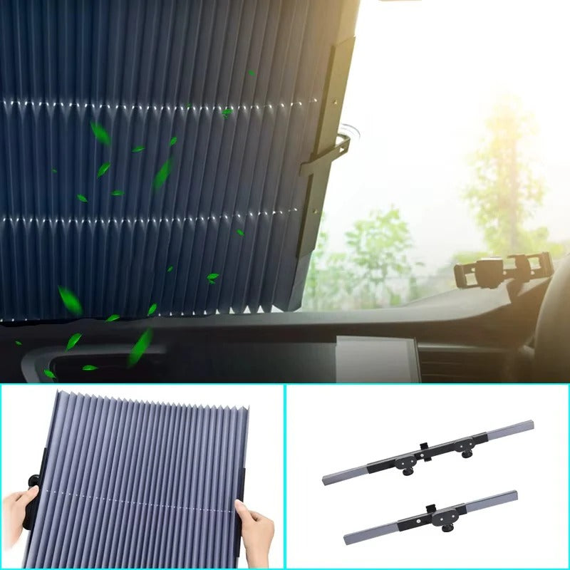 Car Sunshade with Retractable Design and Dual Windshield Coverage