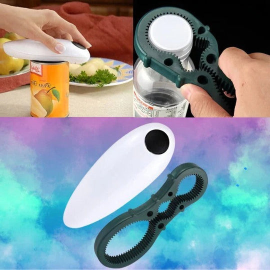 Electric Can Opener with Hands-Free Operation and Bottle Opener