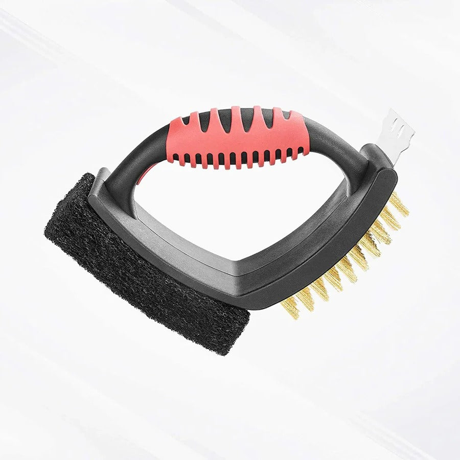 Grill Brush with Brass Bristles and Scraper