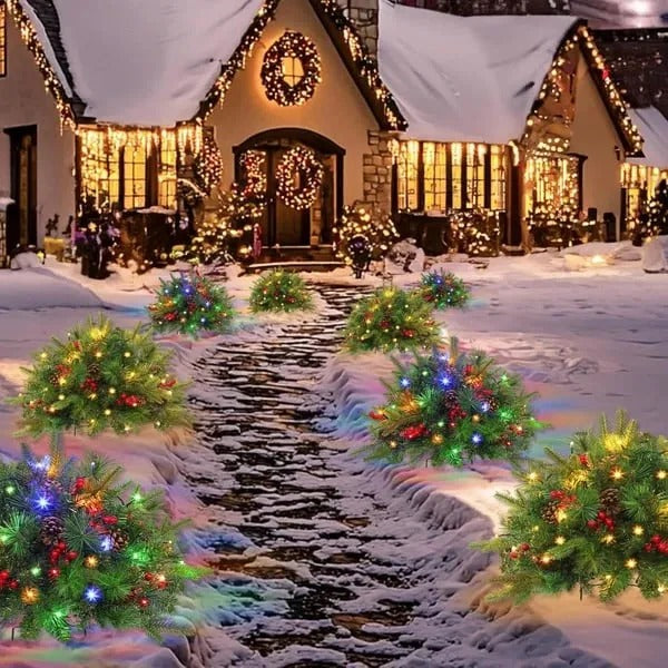 Urn Filler with Pre-Lit LEDs and Evergreen Foliage