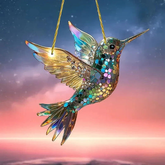 Window Panel with Stained Glass Hummingbird Design