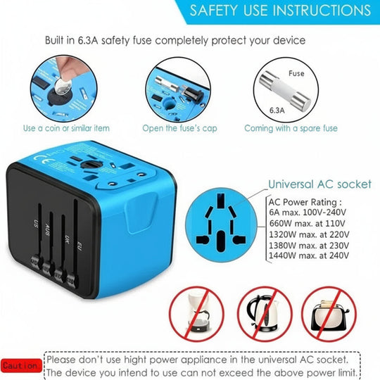 Travel Power Adapter with USB Ports and Worldwide Compatibility
