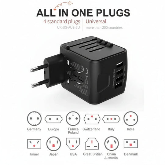 Travel Power Adapter with USB Ports and Worldwide Compatibility