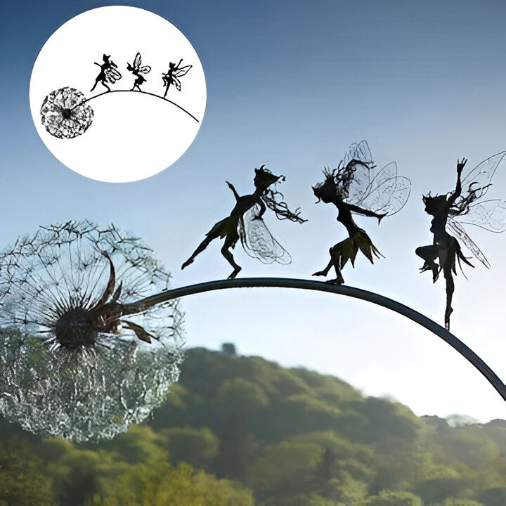 Garden Sculptures with Fairy Design and Steel Construction