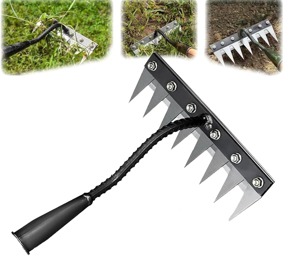 Garden Rake with Carbon Steel Construction and Ergonomic Handle