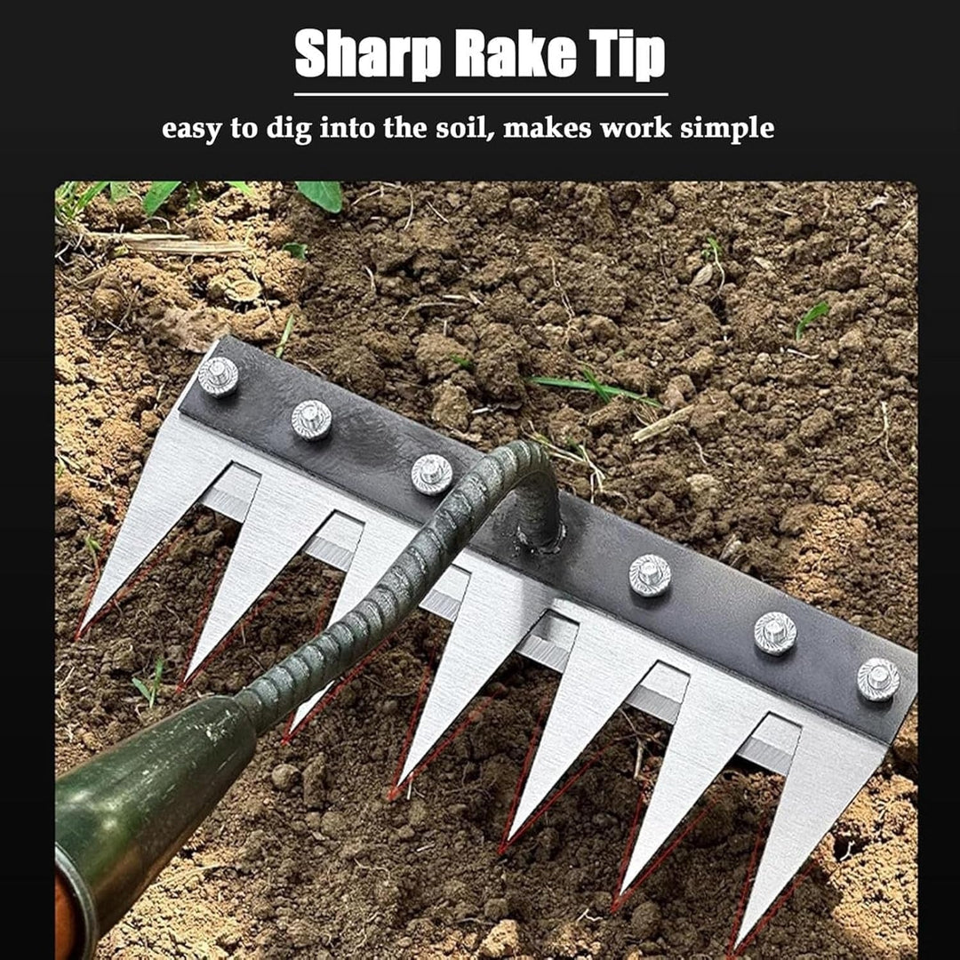 Garden Rake with Carbon Steel Construction and Ergonomic Handle