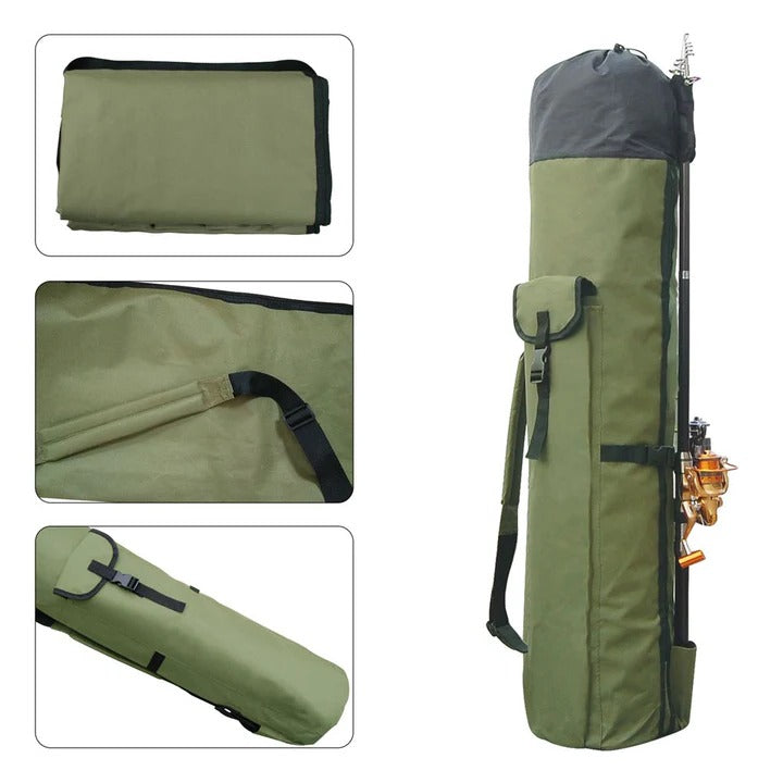 Fishing Gear Bag with Multi-Pocket Storage and Rod Holder