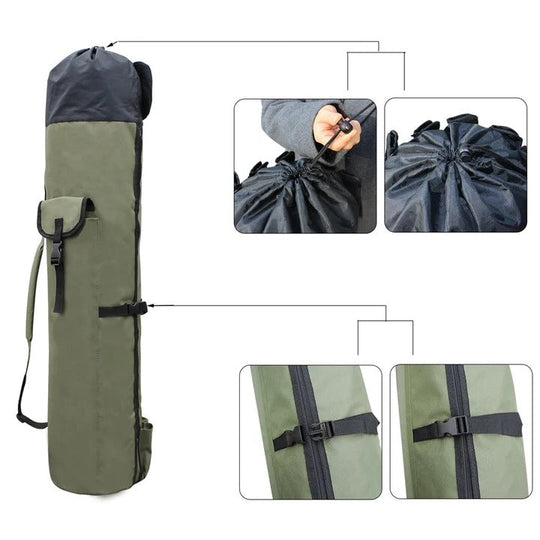 Fishing Gear Bag with Multi-Pocket Storage and Rod Holder