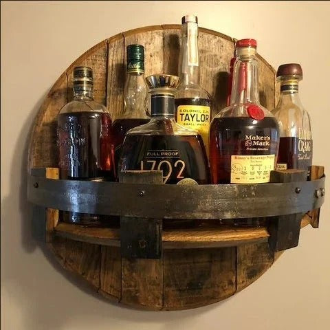 Wood Shelf with Whiskey Barrel Staves and Reclaimed Design