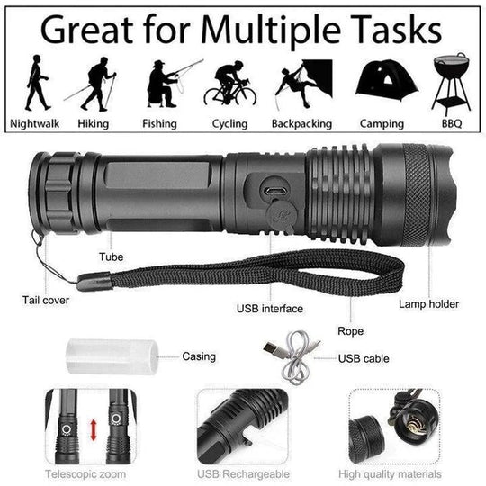 Flashlight with XHP50 LED Chip and Adjustable Brightness