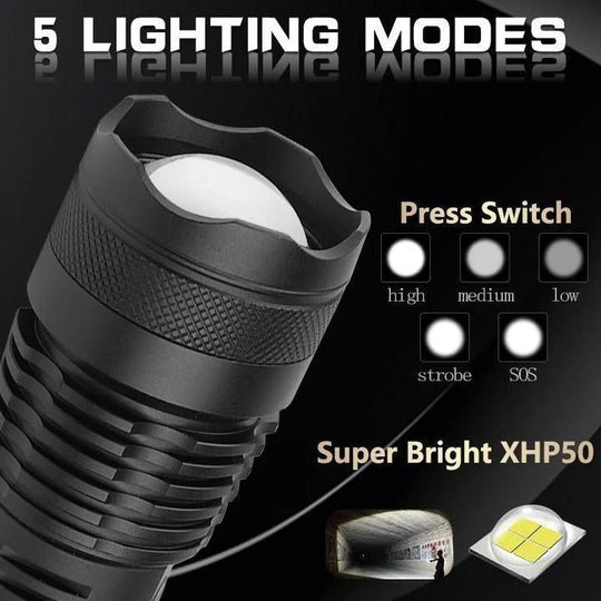Flashlight with XHP50 LED Chip and Adjustable Brightness