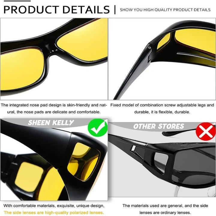 Fit Over Glasses with Yellow Tint and Low Light Enhancement