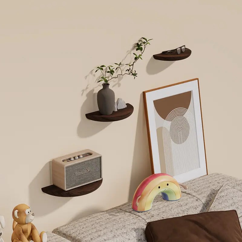 Wall Shelf with Half-Round Design and Wooden Finish