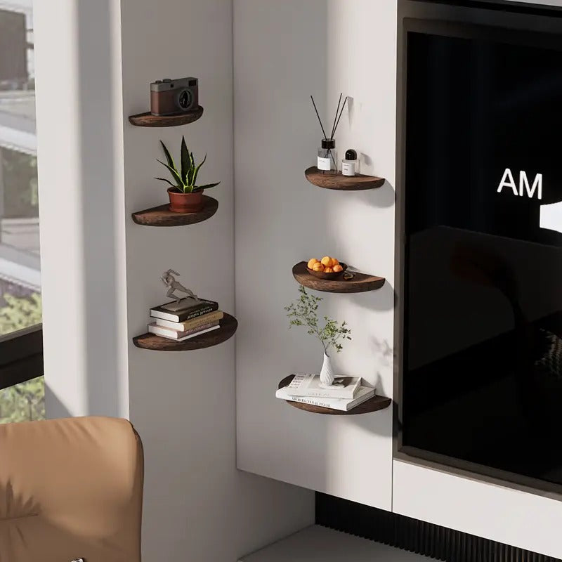 Wall Shelf with Half-Round Design and Wooden Finish