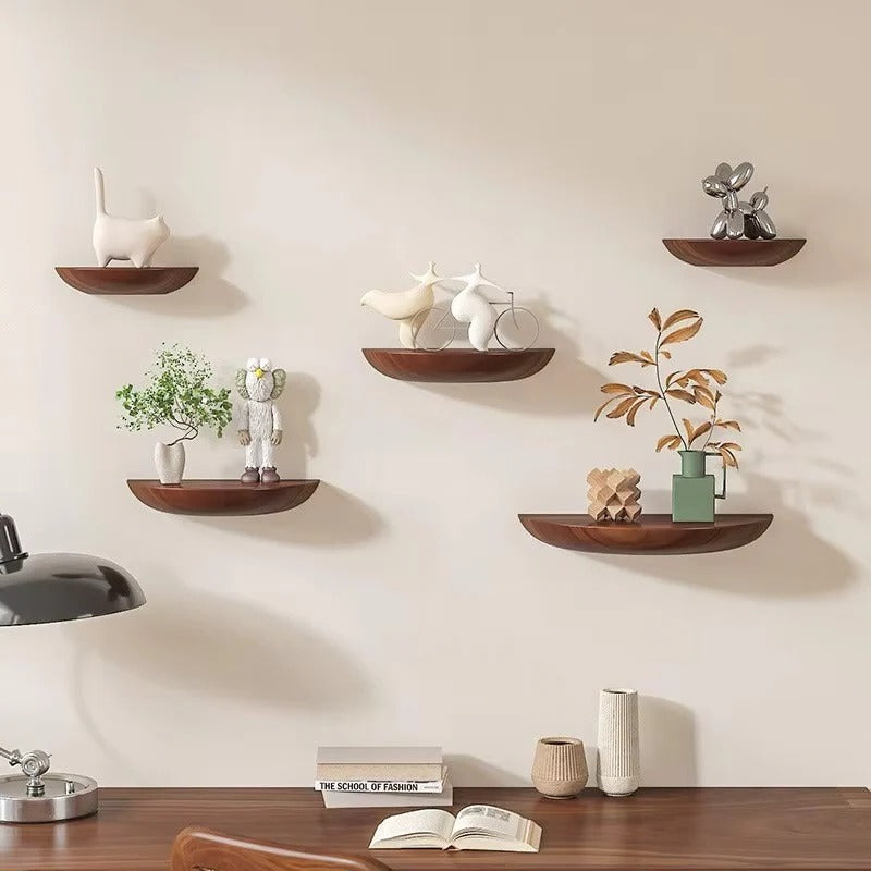 Wall Shelf with Half-Round Design and Wooden Finish
