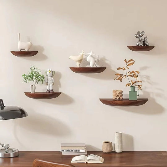 Wall Shelf with Half-Round Design and Wooden Finish
