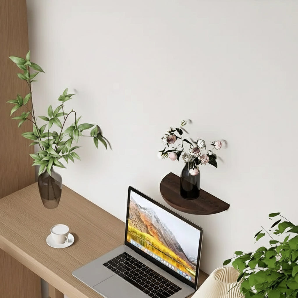 Wall Shelf with Half-Round Design and Wooden Finish