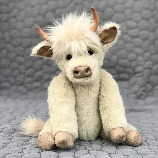 Highland Cow Plush Toy with Floral Design and Soft Fur