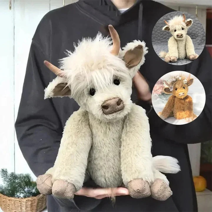 Highland Cow Plush Toy with Floral Design and Soft Fur