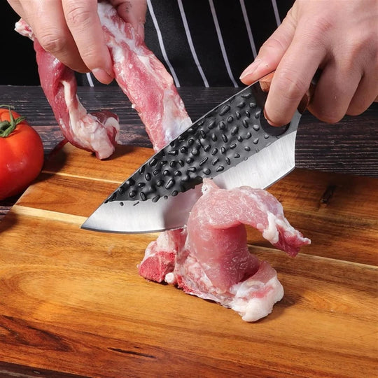 Kitchen Knife with Carbon Steel Blade and Wooden Handle