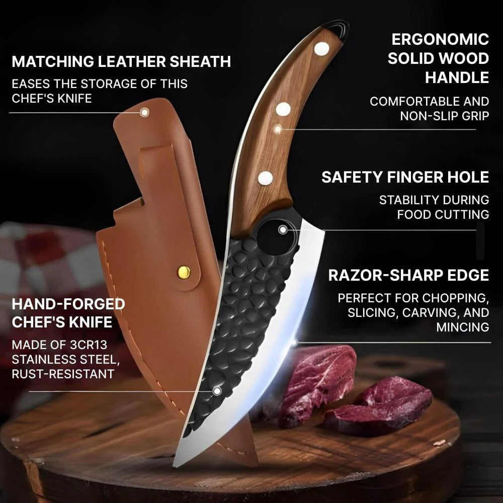 Kitchen Knife with Carbon Steel Blade and Wooden Handle