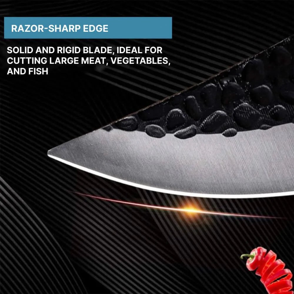 Kitchen Knife with Carbon Steel Blade and Wooden Handle