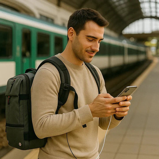 Travel Backpack with Compression System and Secure Zippers