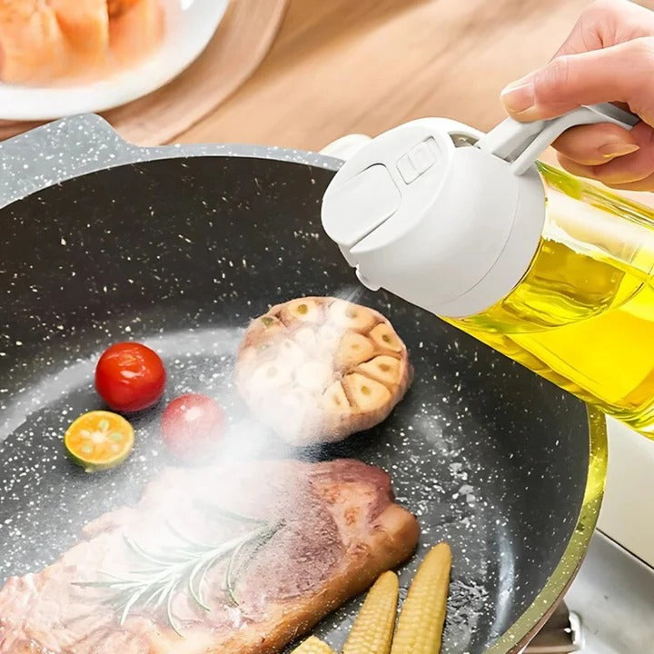 Cooking Oil Dispenser with Refillable Sprayer and Easy Pour Spout