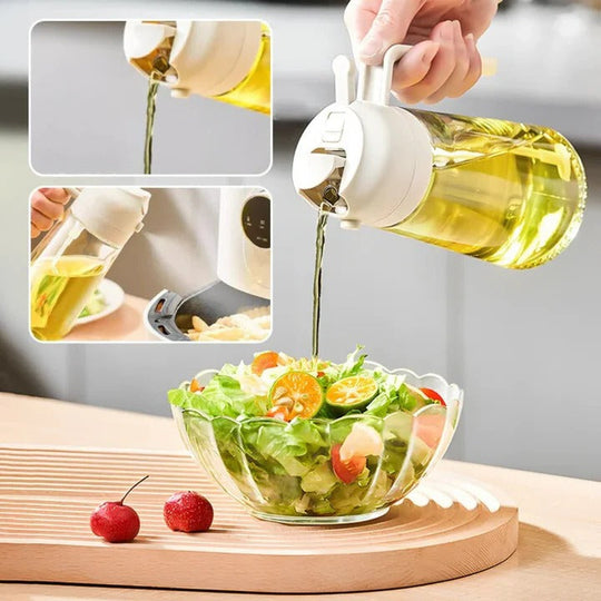 Cooking Oil Dispenser with Refillable Sprayer and Easy Pour Spout