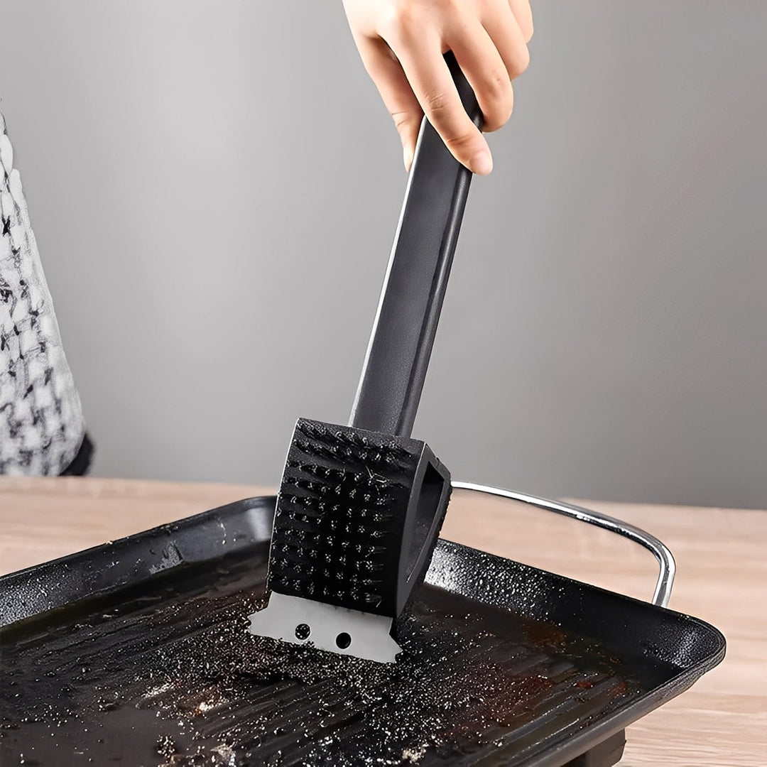 Grill Brush with Bristles and Scraper