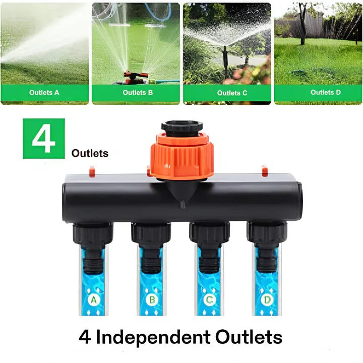 Garden Hose Splitter with Four Ports and Durable Design