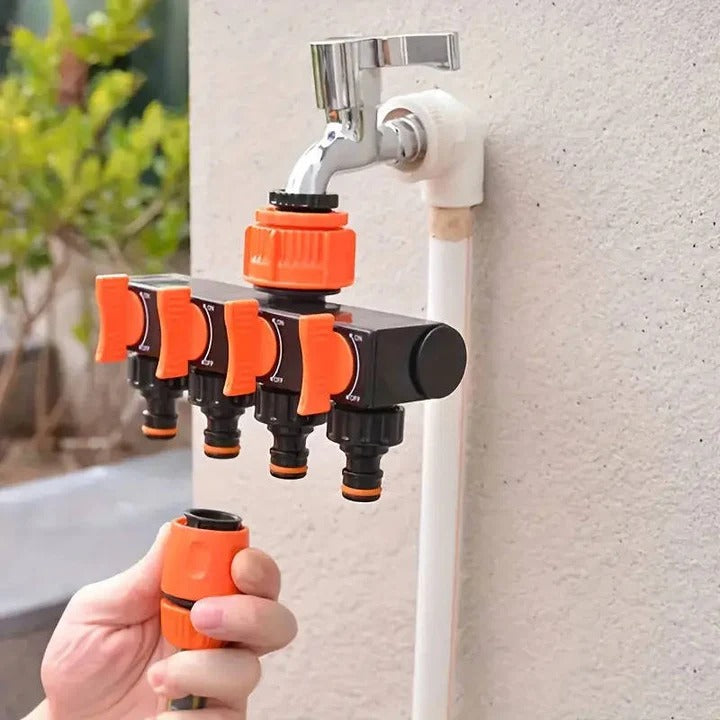 Garden Hose Splitter with Four Ports and Durable Design