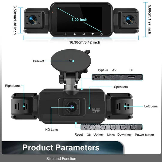 Dash Cam with Four Cameras and WiFi