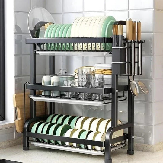Dish Drying Rack with 3 Tiers and Adjustable Shelves