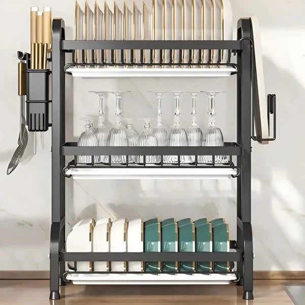 Dish Drying Rack with 3 Tiers and Adjustable Shelves