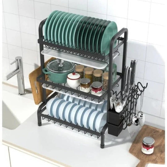 Dish Drying Rack with 3 Tiers and Adjustable Shelves