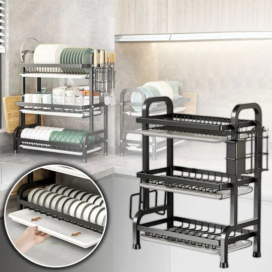Dish Drying Rack with 3 Tiers and Adjustable Shelves