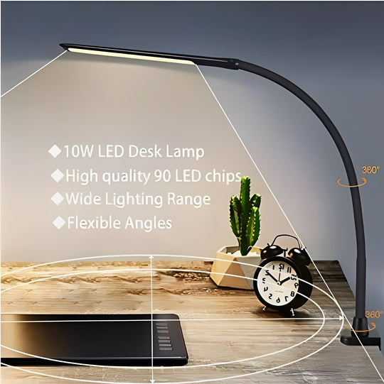 Desk Lamp with Gooseneck Clamp and Adjustable Brightness