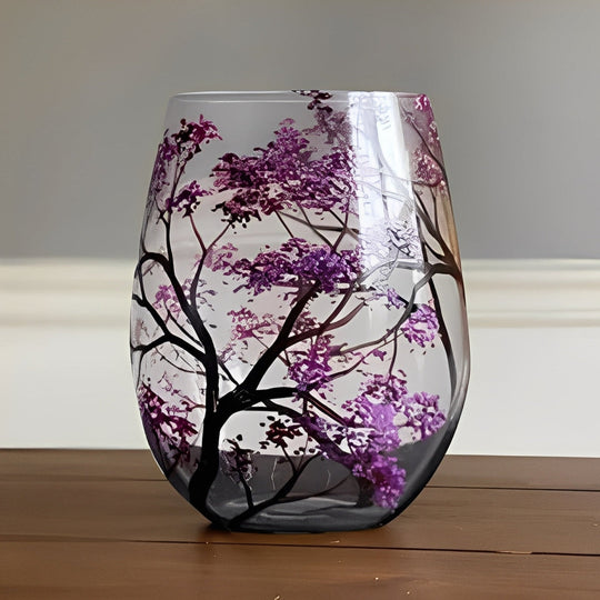 Wine Glass with Hand-Painted Tree Design