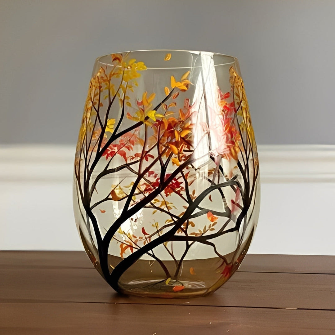 Wine Glass with Hand-Painted Tree Design