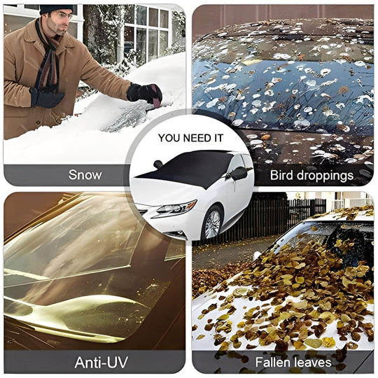 Windshield Cover with Magnetic Fasteners and Storage Pouch