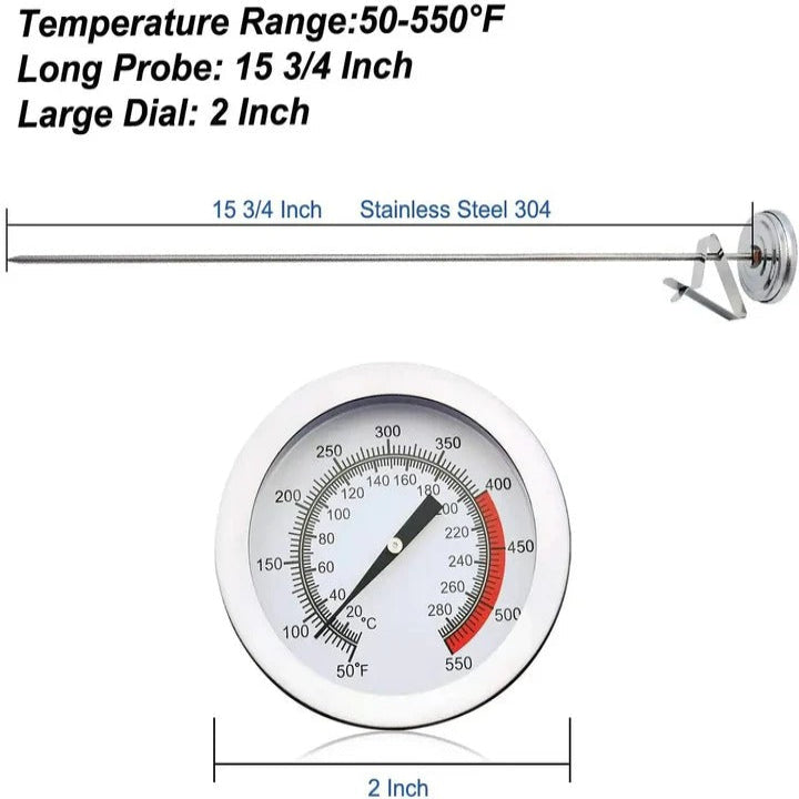 Frying Thermometer with 15-Inch Probe and Stainless Steel Design