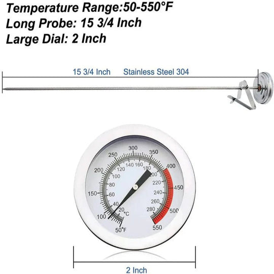 Frying Thermometer with 15-Inch Probe and Stainless Steel Design